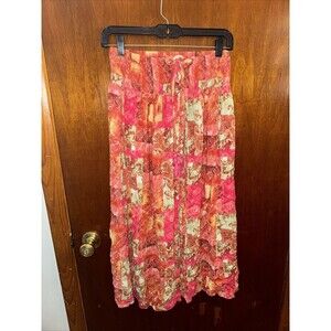 Christian Siriano Womens Pink Paisley Maxi Button Up Skirt Size Small Boho